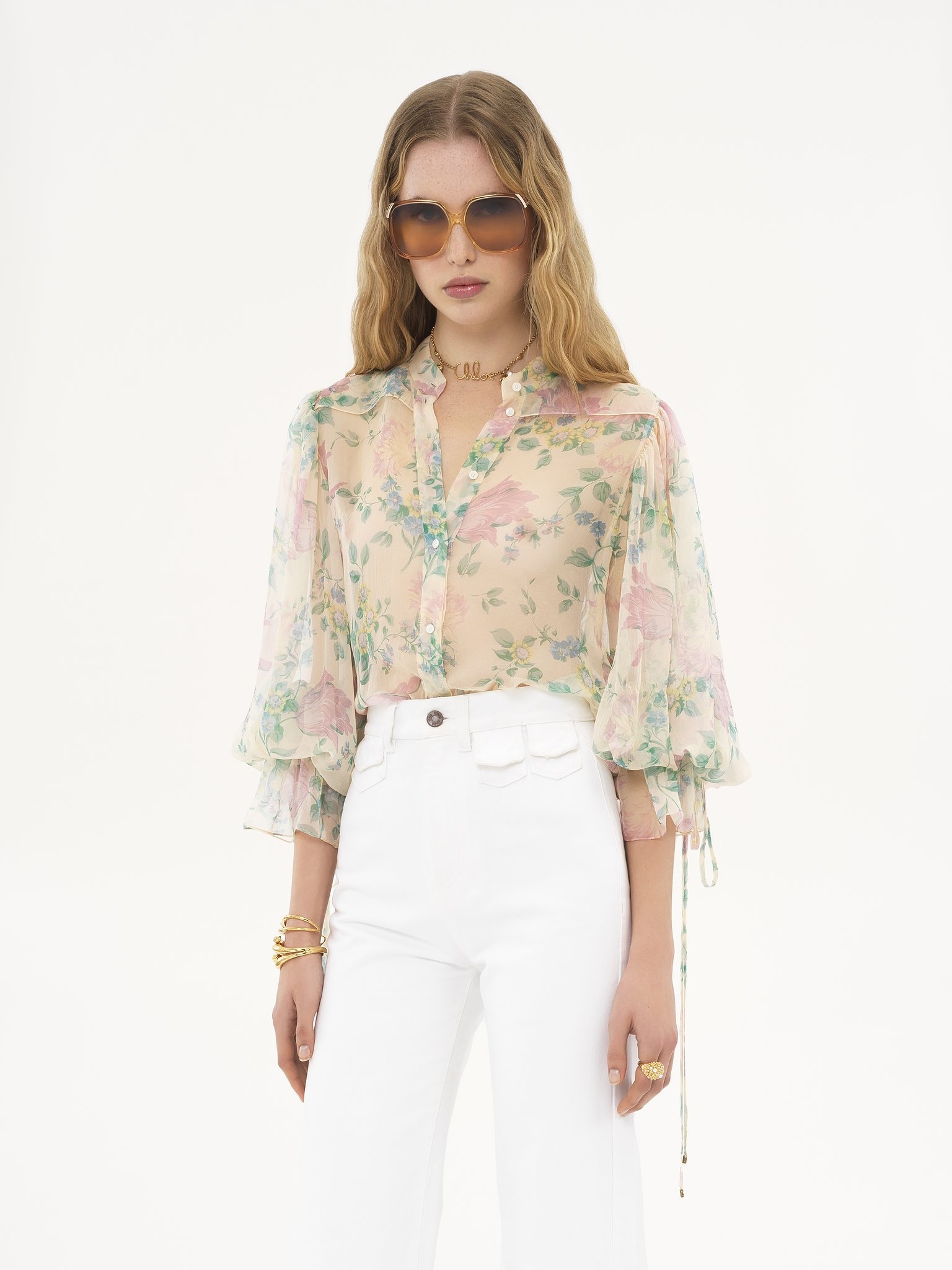 PUFF-SLEEVE BLOUSE IN SILK MOUSSELINE - 4