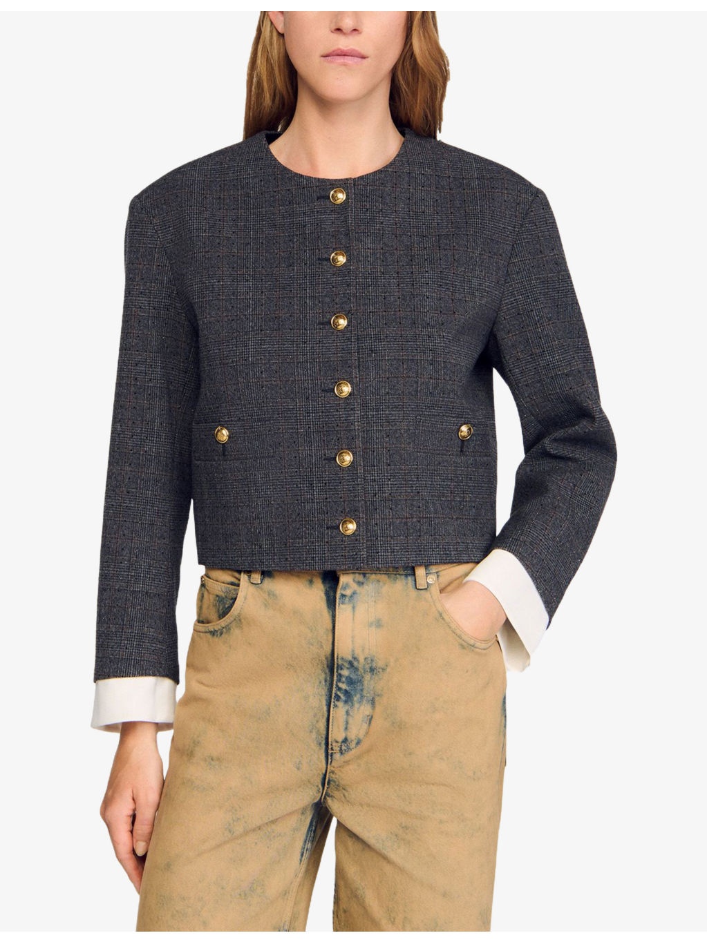 Rhinestone-Embellished Button-Down Stretch-Woven Jacket - 3