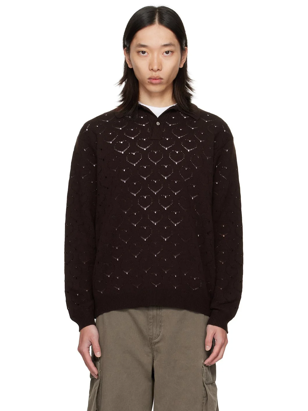 Brown Eyelet Polo - 1