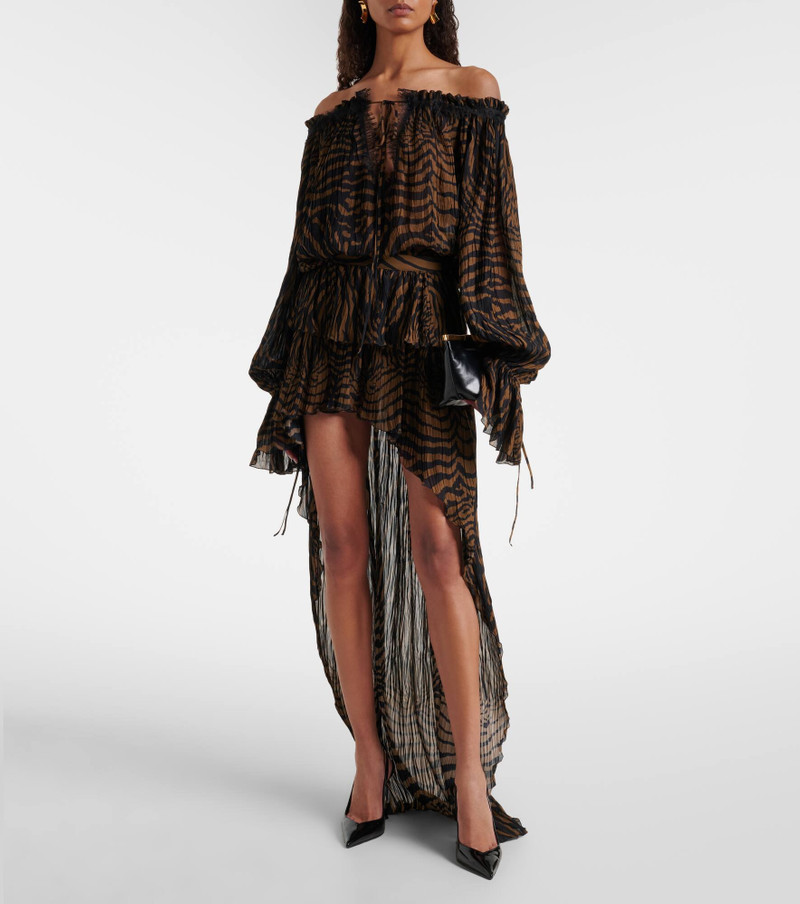 Blumarine Lace-trimmed zebra-print chiffon top outlook