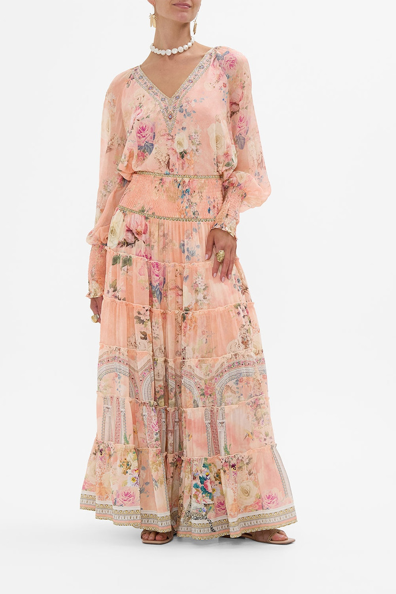 CAMILLA SHIRRED WAIST TIERED CIRCLE SKIRT outlook