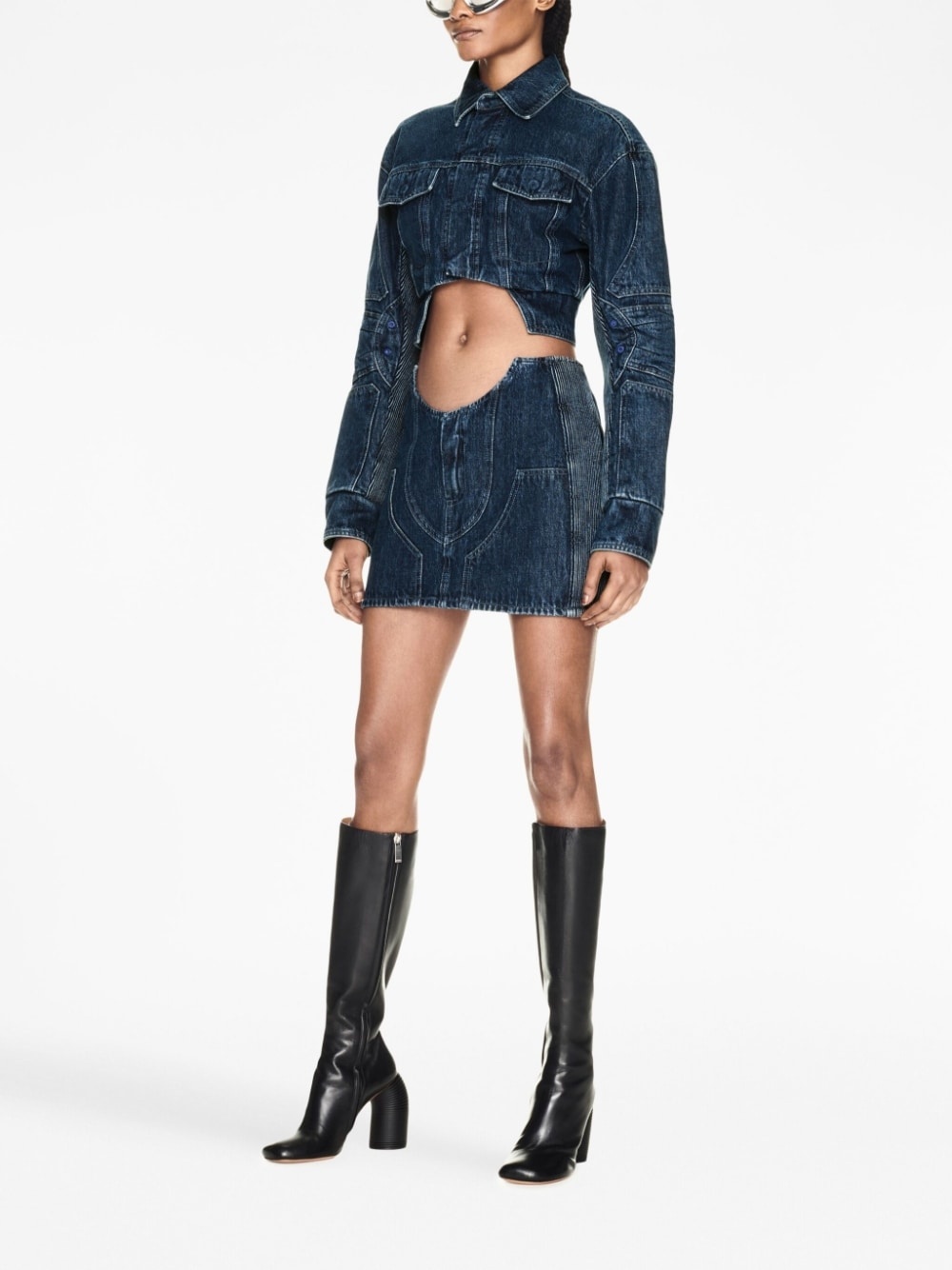 cut-out motorcycle denim jacket - 3