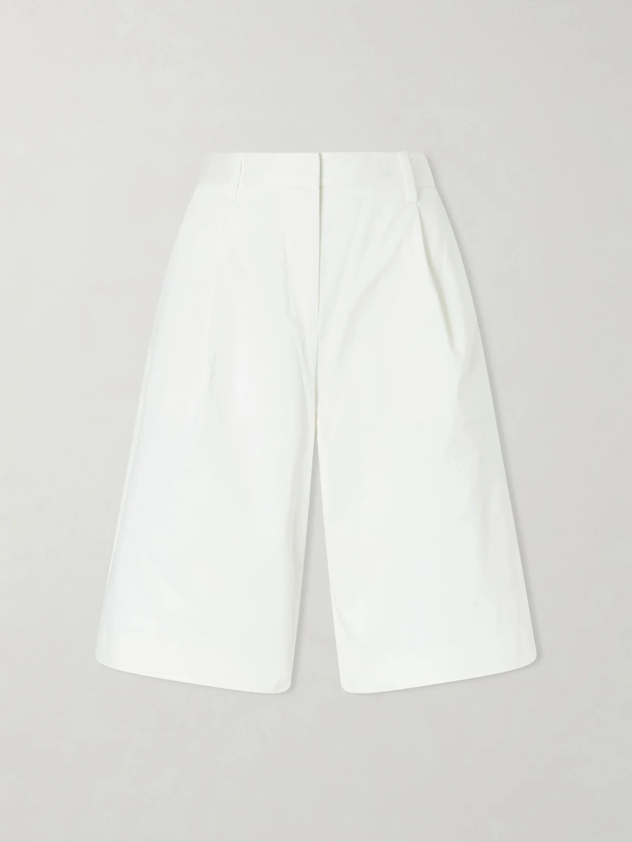 Pleated Organic Cotton-blend Twill Shorts - 1
