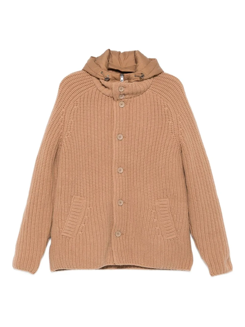 hooded ribbed-knit jacket - 1