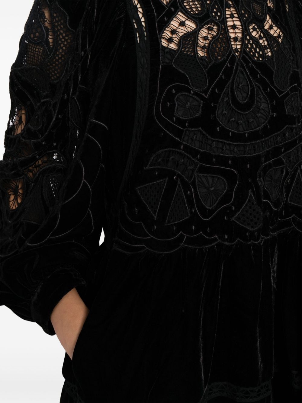 Eliana lace-detail velvet minidress - 5