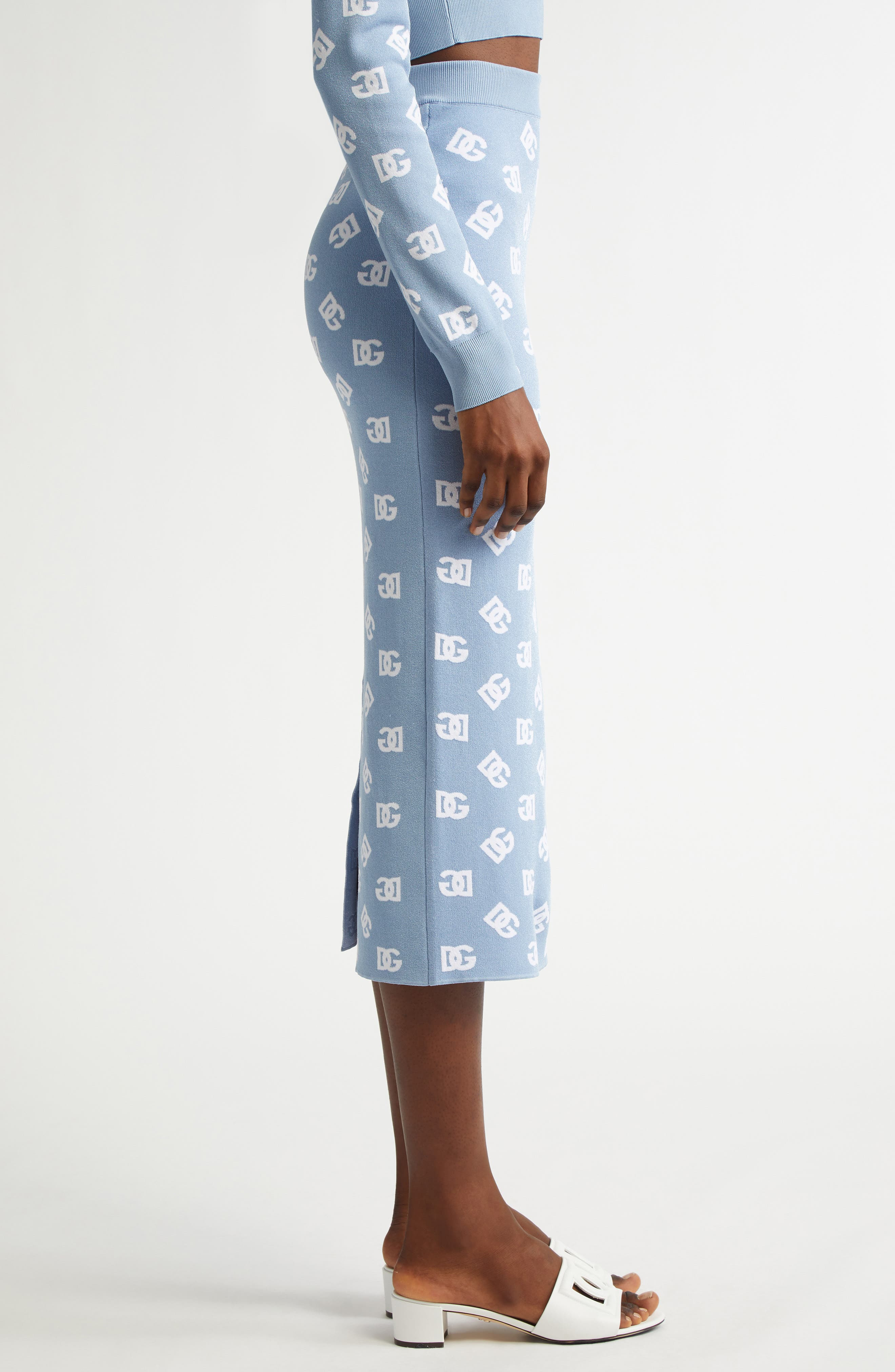 Dolce&Gabbana Logo Jacquard Pencil Skirt in B0143 Celeste Chiaro at Nordstrom - 4