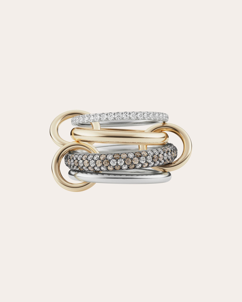 Vega 18K Gold Sterling Silver and Mixed-Diamond Linked Rings 1