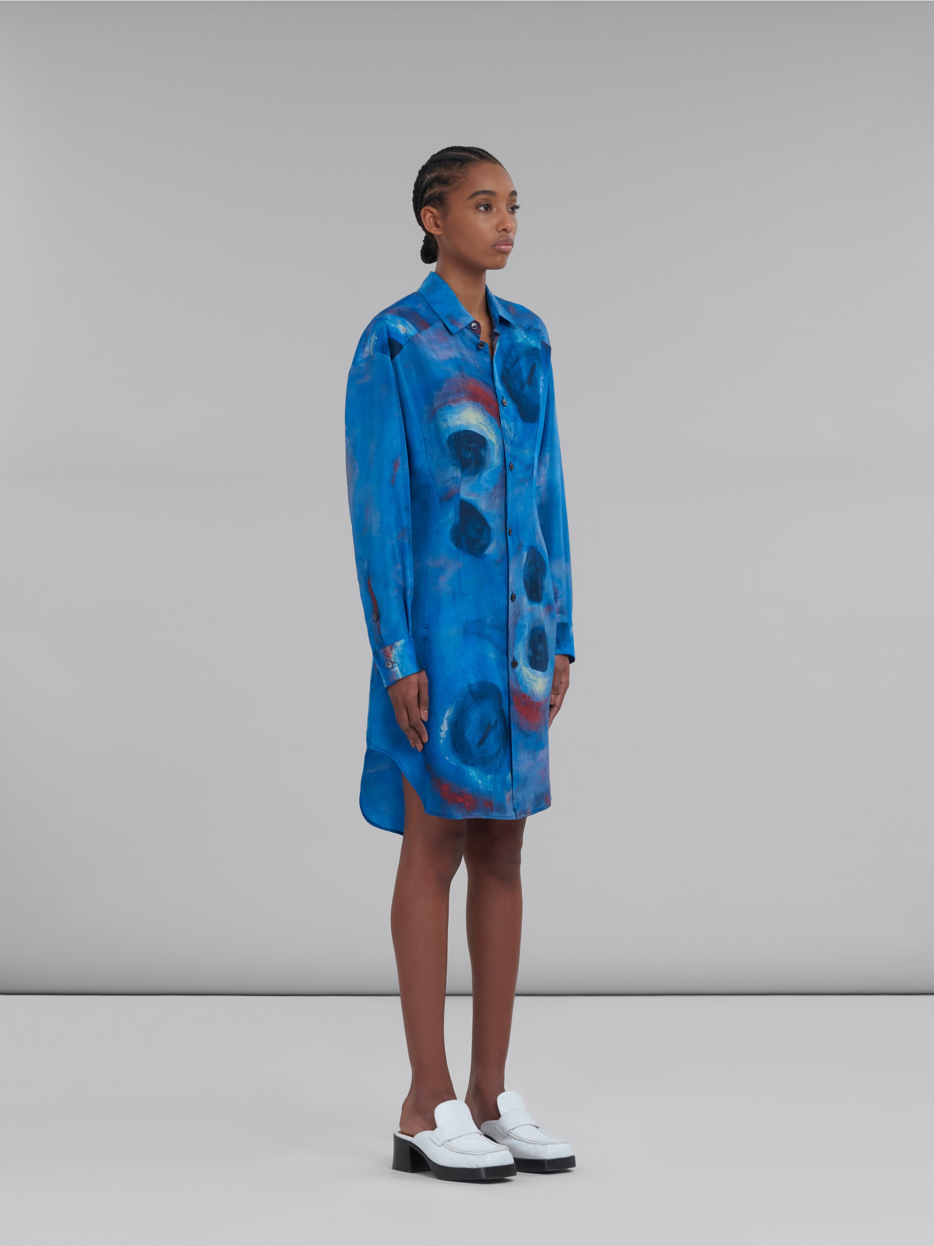 SILK SHIRT DRESS WITH BUCHI BLUE PRINT - 6