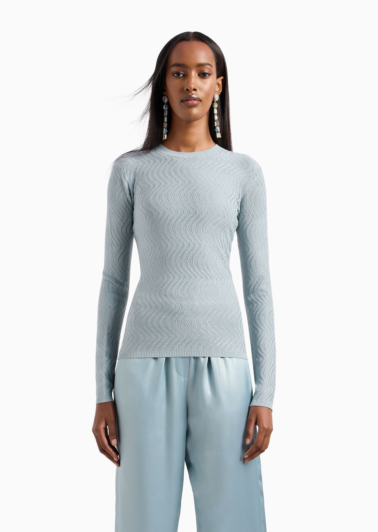 Crew-neck jumper in jacquard viscose - 2