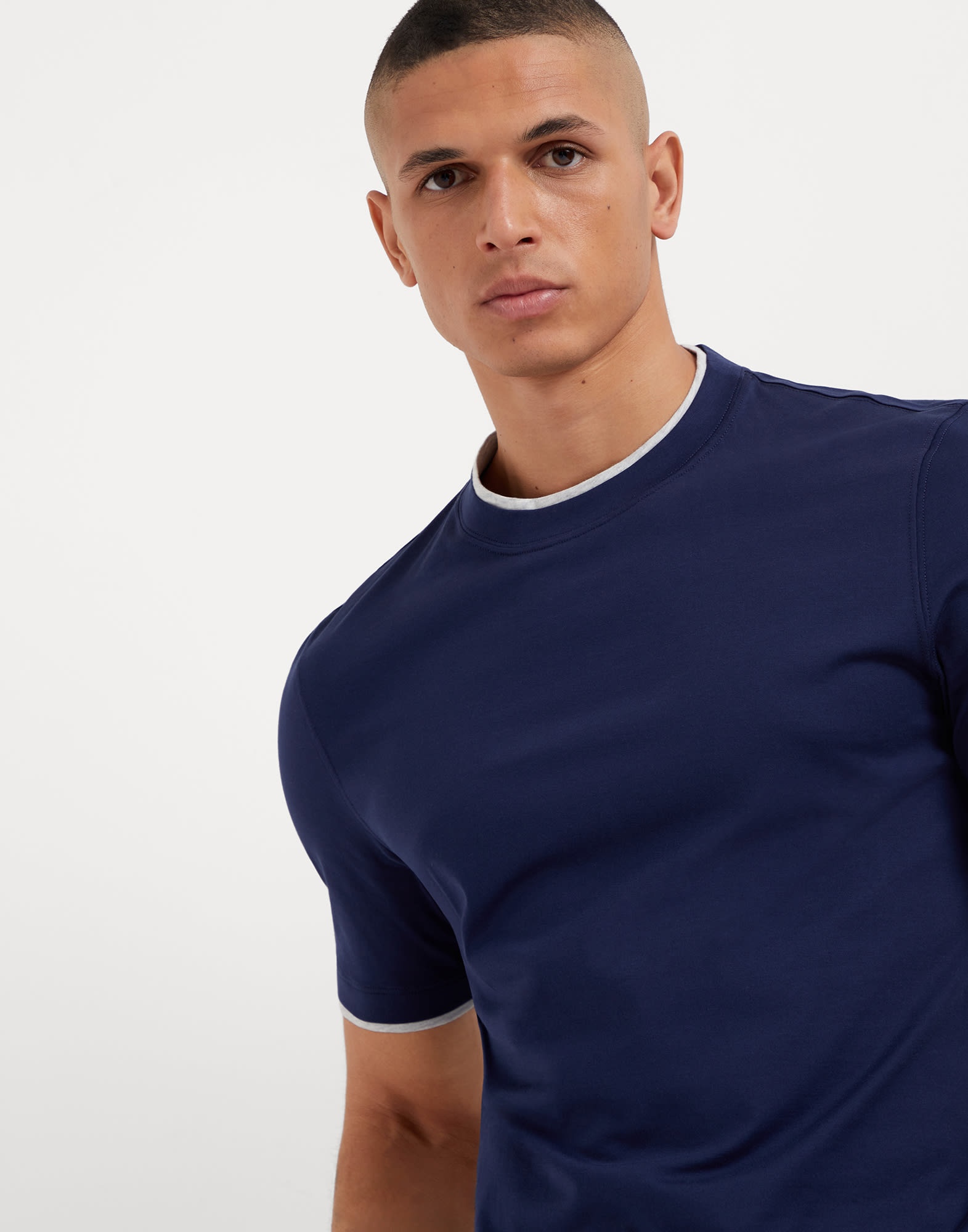 Cotton jersey crew neck T-shirt with faux-layering - 3