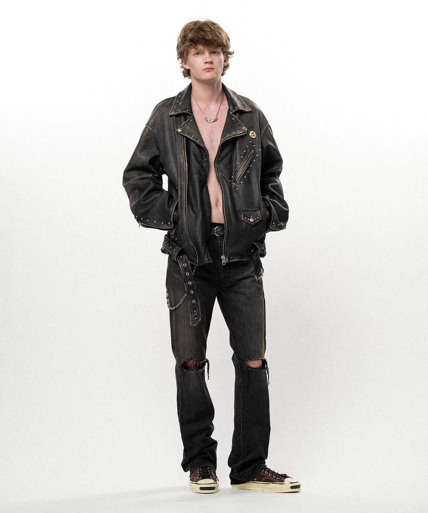 Distressed Slim Bootcut Denim Pants - 1