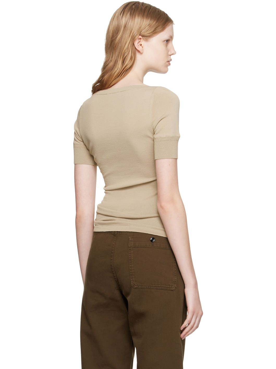 Taupe Darted Fitted T-Shirt - 3