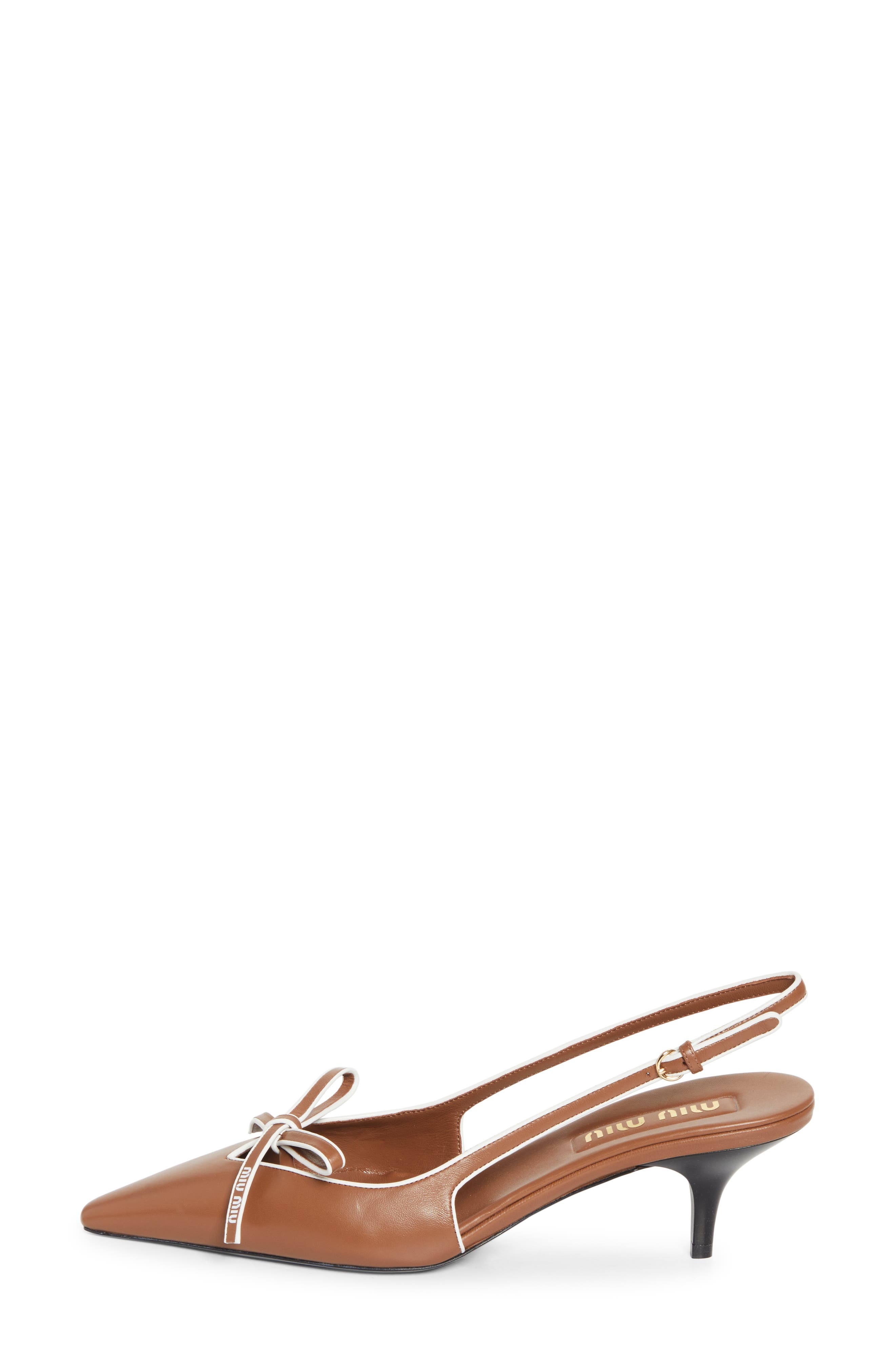 Miu Miu Bow Slingback Kitten Heel Pump in Cognac/Bianco at Nordstrom - 3