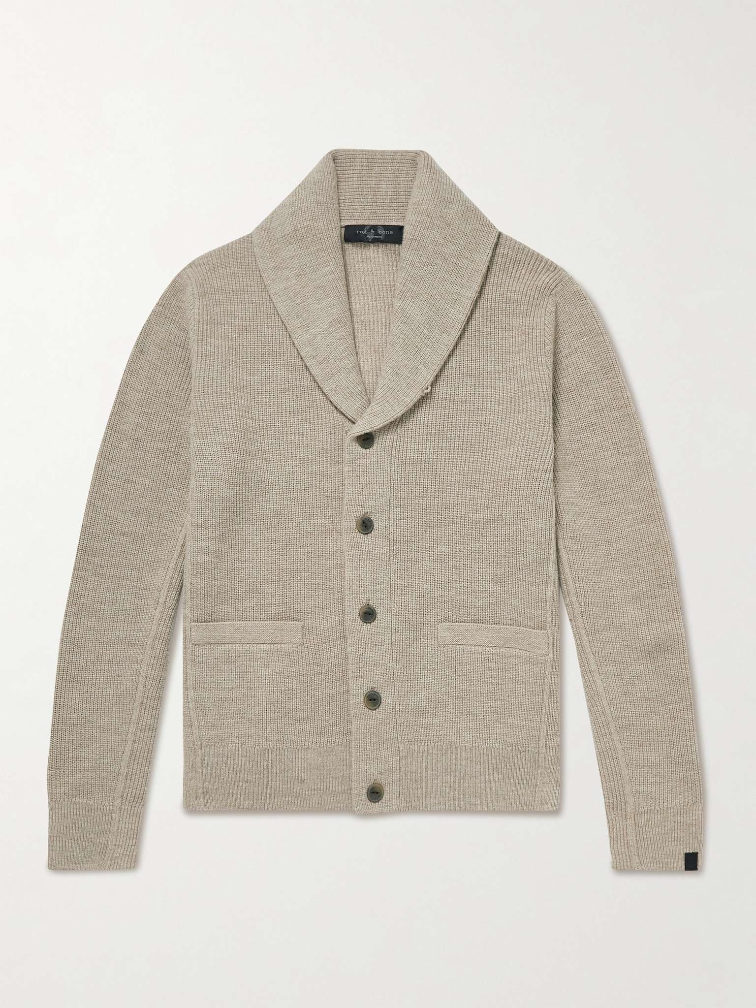 Shawl-Collar Ribbed Merino Wool Cardigan - 1