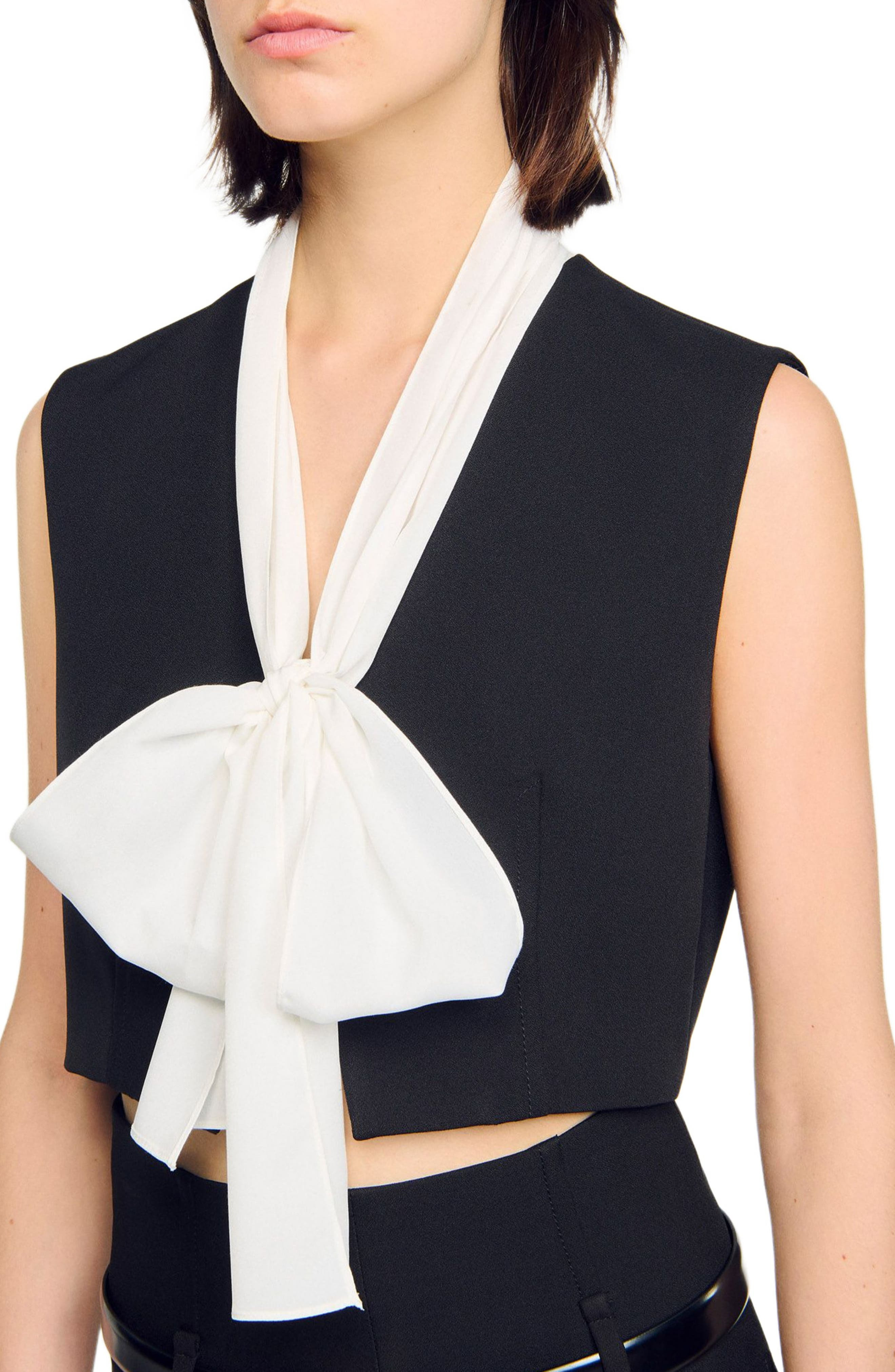 SANDRO Bow neck crop top in Black at Nordstrom - 4