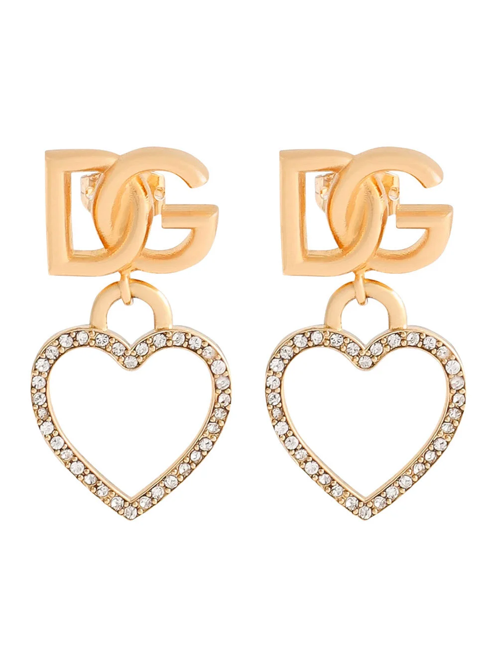 Dolce & Gabbana Women Metallic Earings With Logo Plaque And Heart Pendant In Brass And Glass Woman - 1