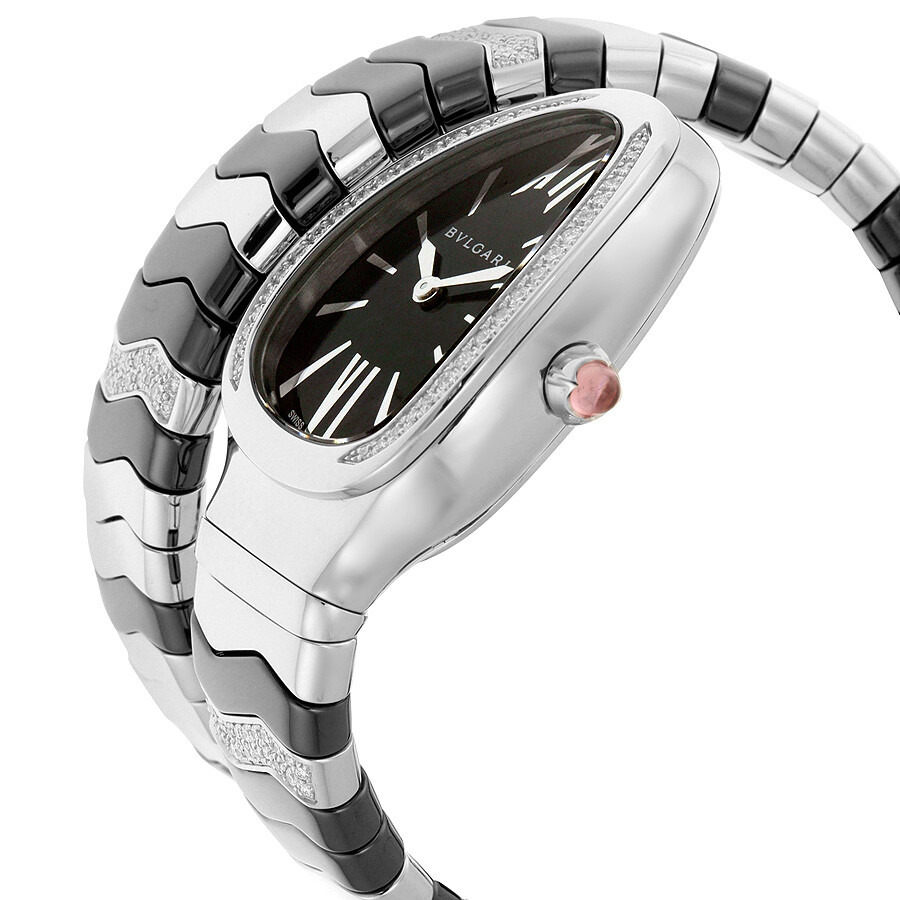 Pre-owned Bvlgari Serpenti Spiga Diamond Black Lacquered Dial Ladies Watch 102129 - 2