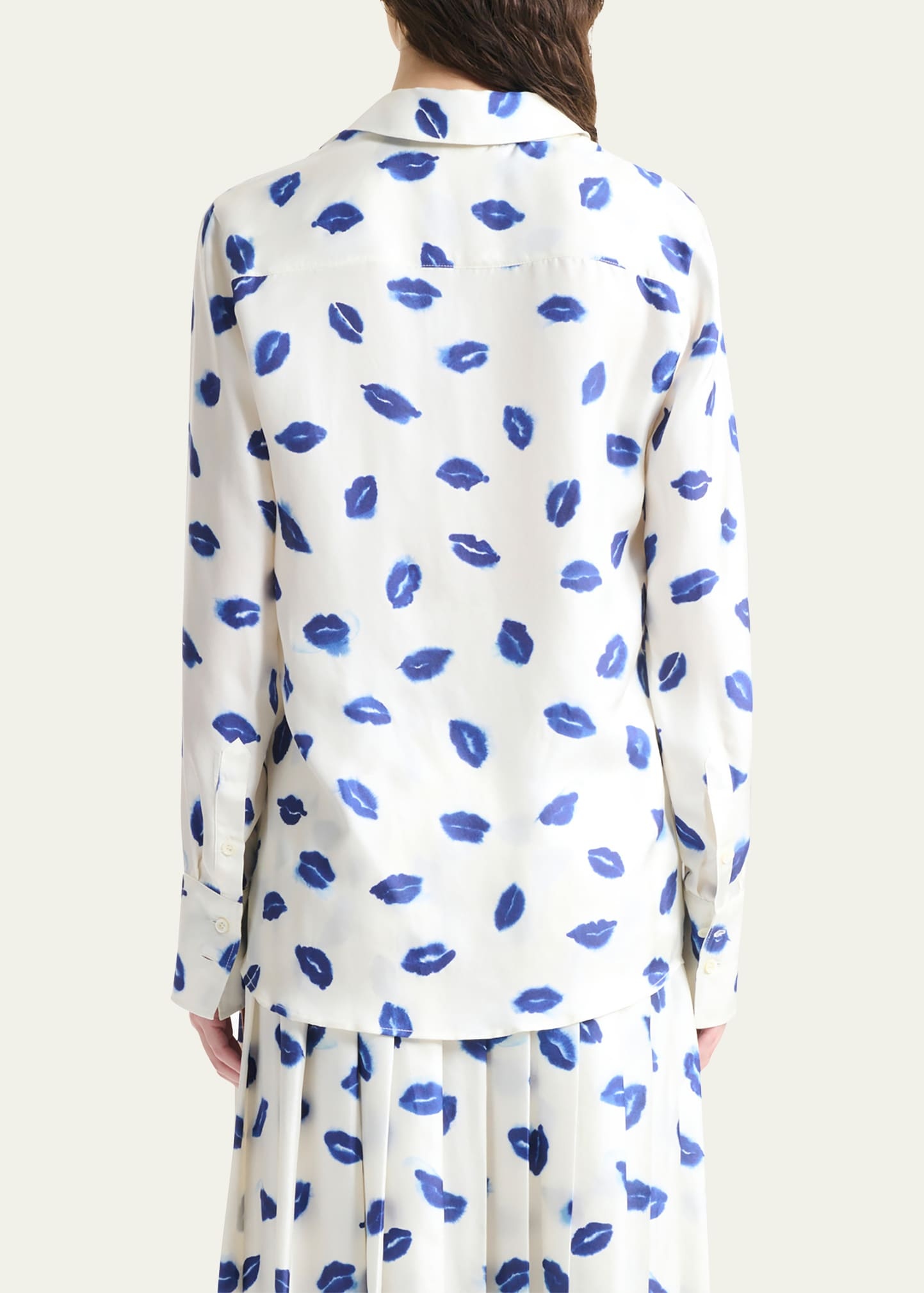 Chika Lip-Print Silk Button-Down Top - 3