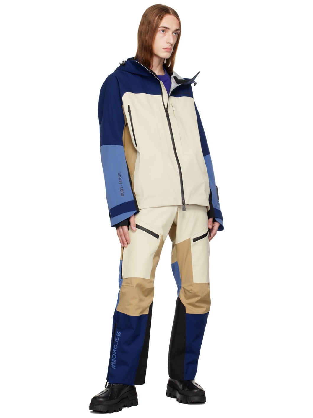 Beige & Blue Paneled Ski Pants - 4