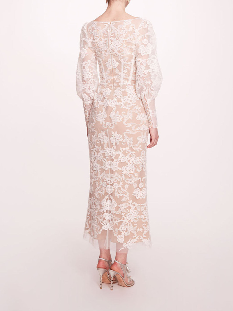 Marchesa LONG SLEEVE CORDED MIDI DRESS outlook