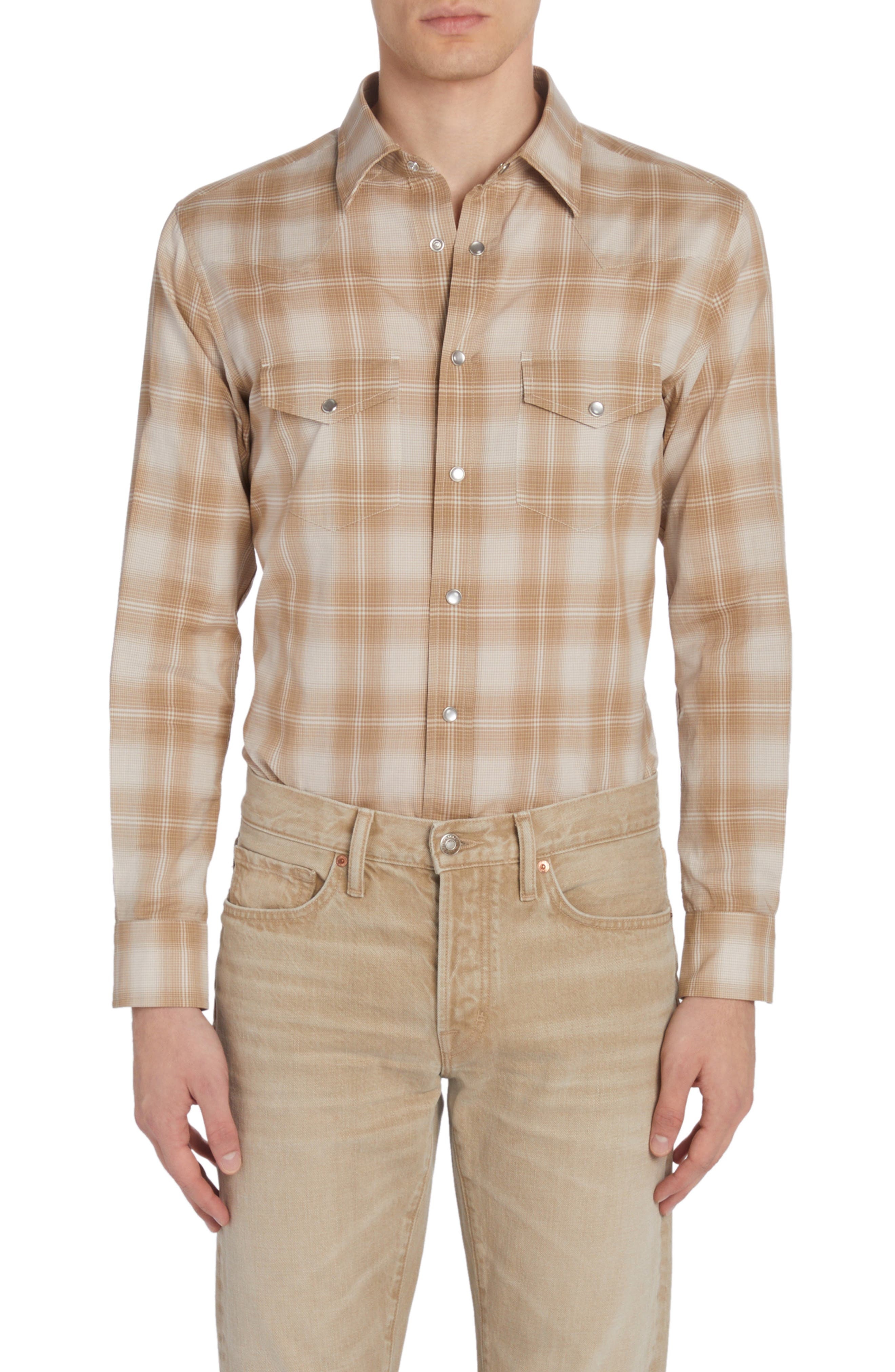 Dégradé Plaid Brushed Cotton Snap-Up Western Shirt - 1