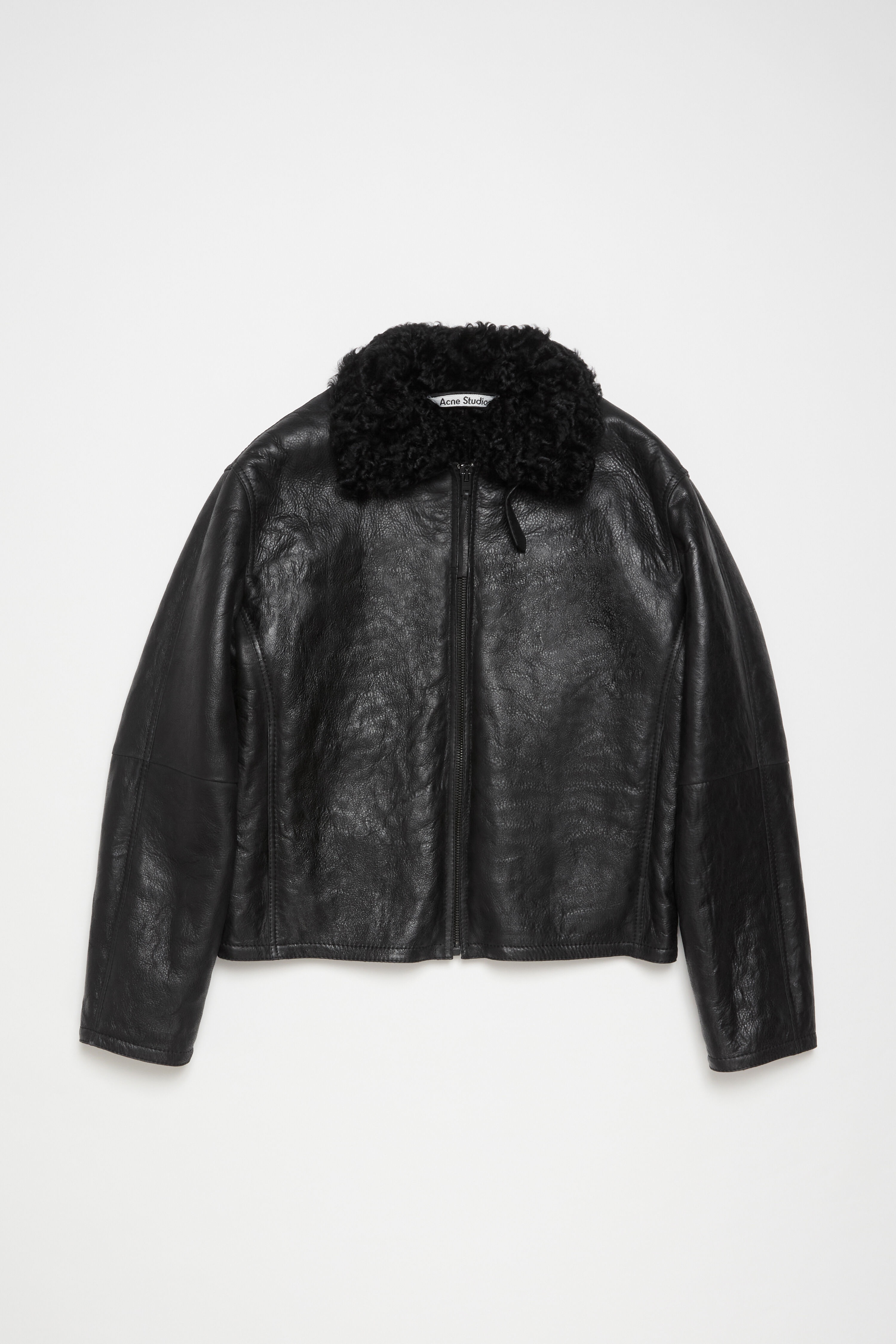 Leather shearling jacket - Black - 8