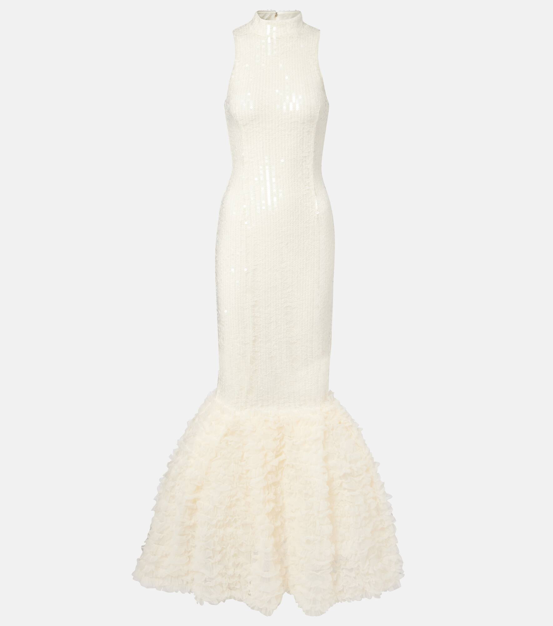 Ruffled sequined halterneck gown - 1