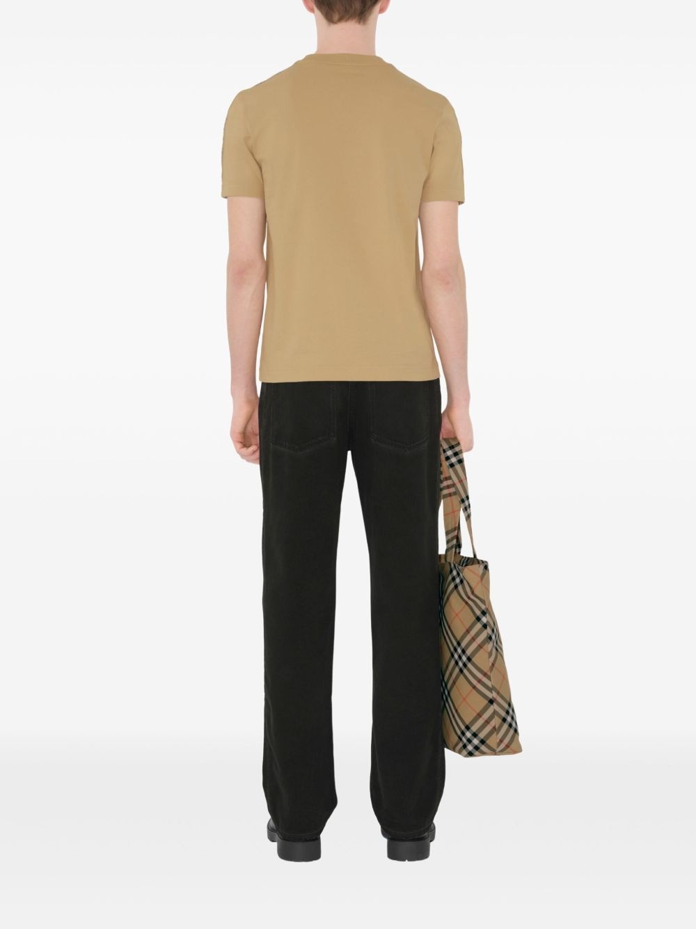 checkered-trim cotton T-shirt - 4