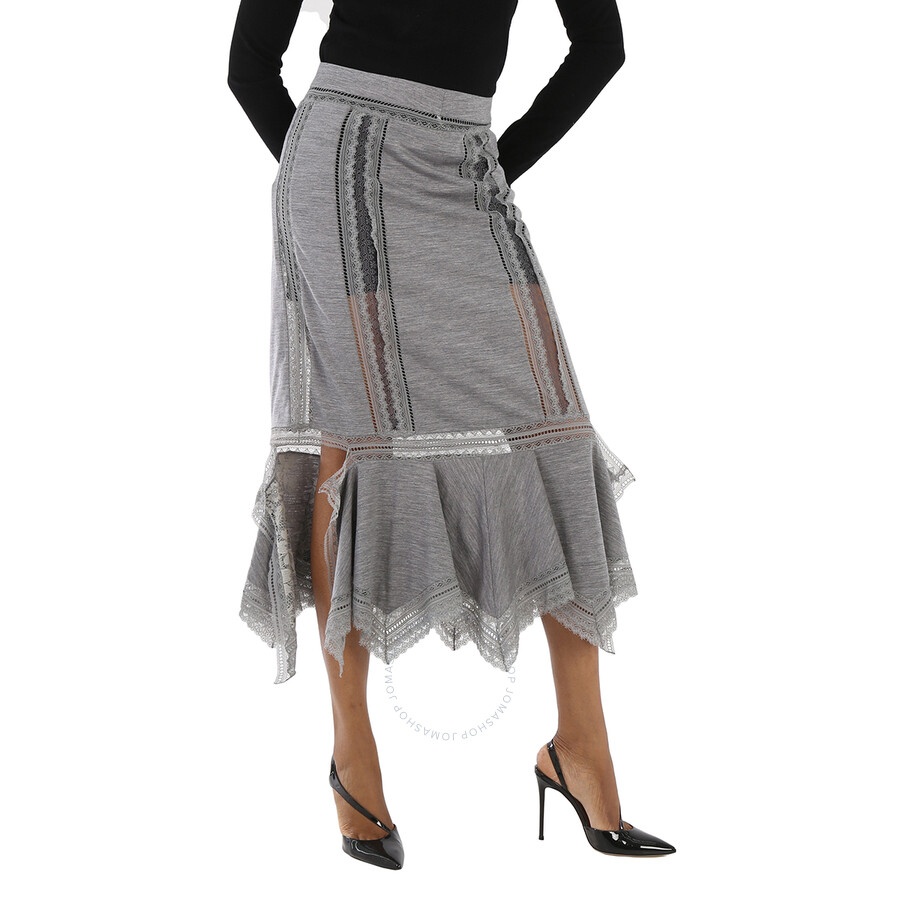 Burberry Ladies Cloud Grey Chantilly Lace And Wool Jersey Skirt - 2