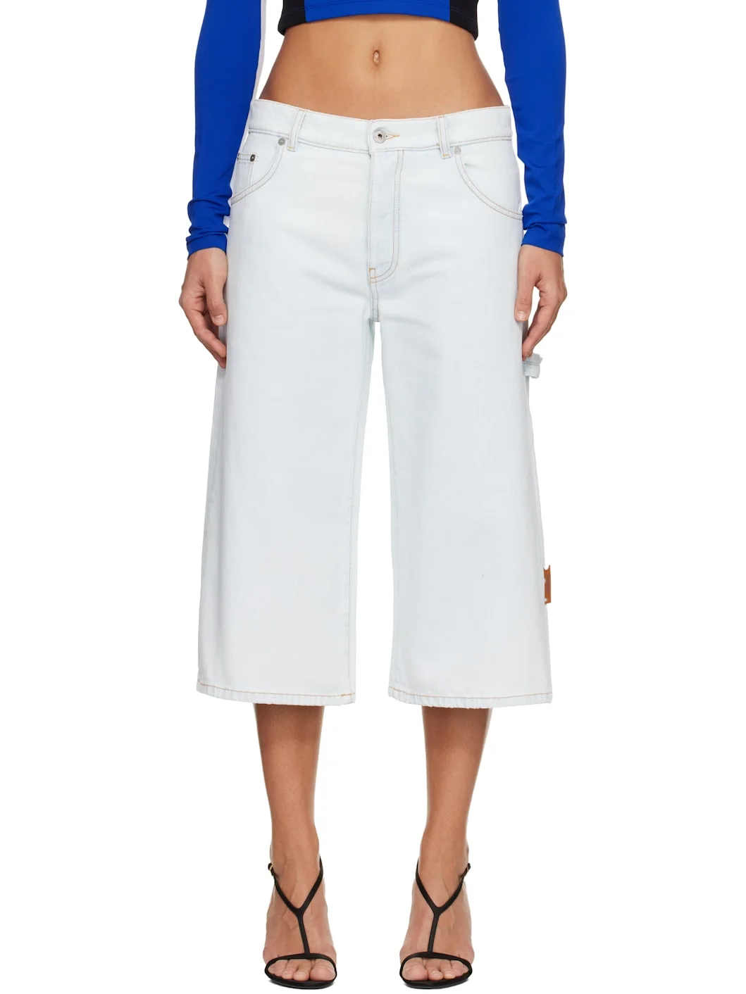 Blue Wide Crop Denim Shorts - 1