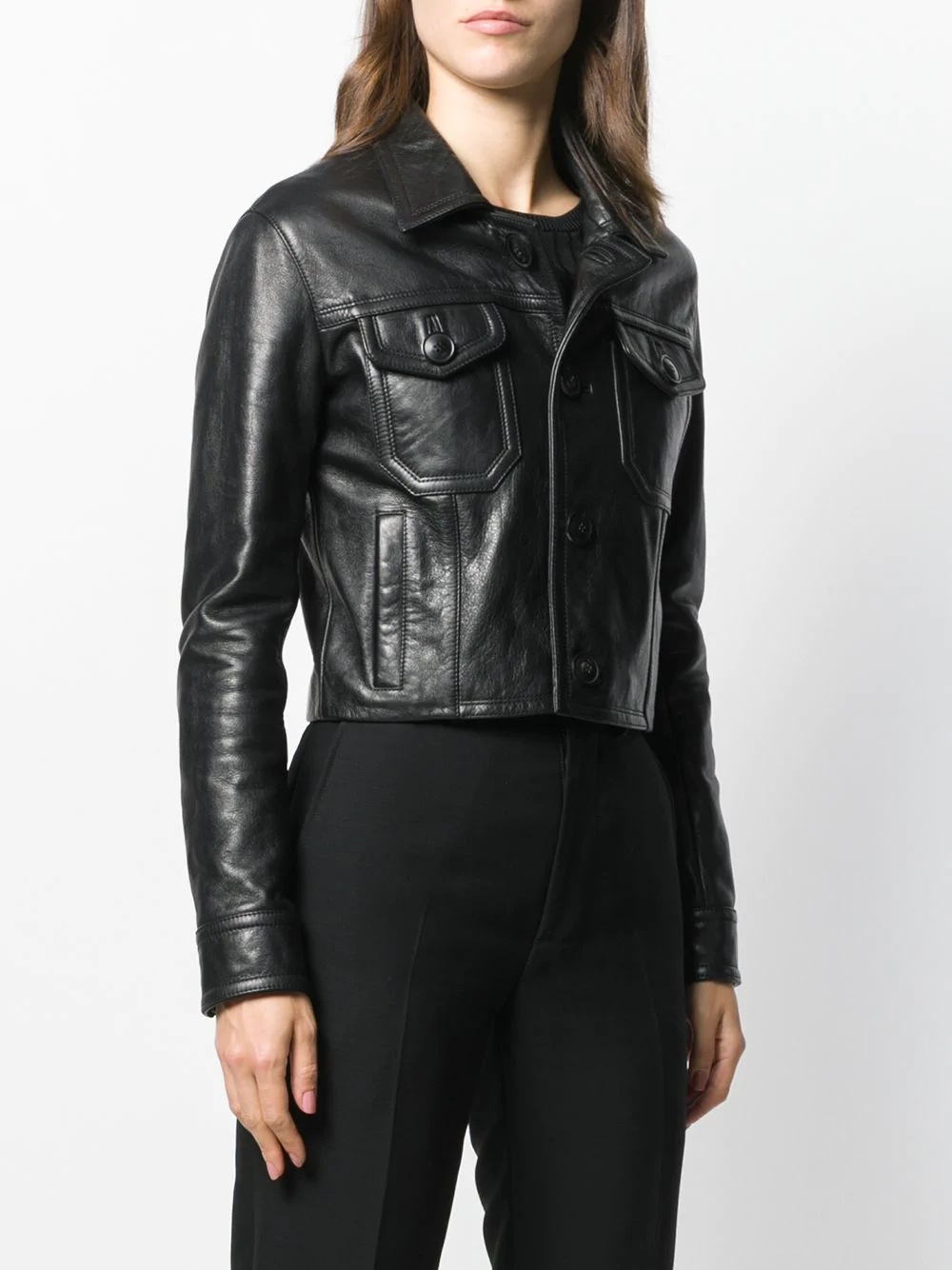 patch pockets leather jacket - 3