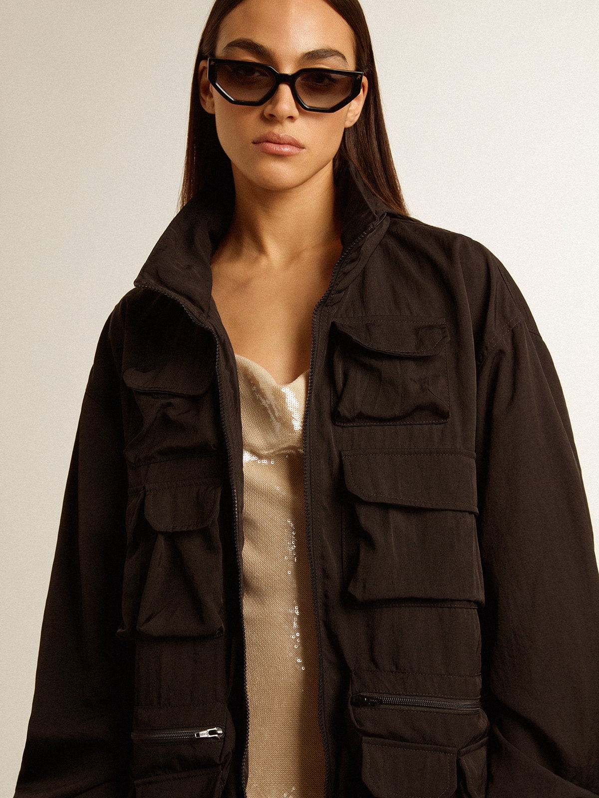 Black multi-pocket windcheater - 5