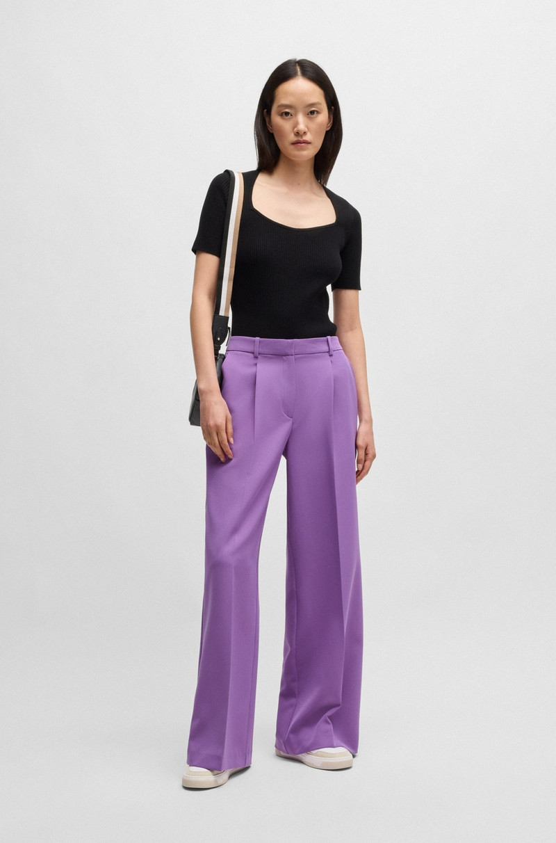 BOSS SQUARE-NECK SHORT-SLEEVED SWEATER IN RIBBED STRETCH FABRIC outlook