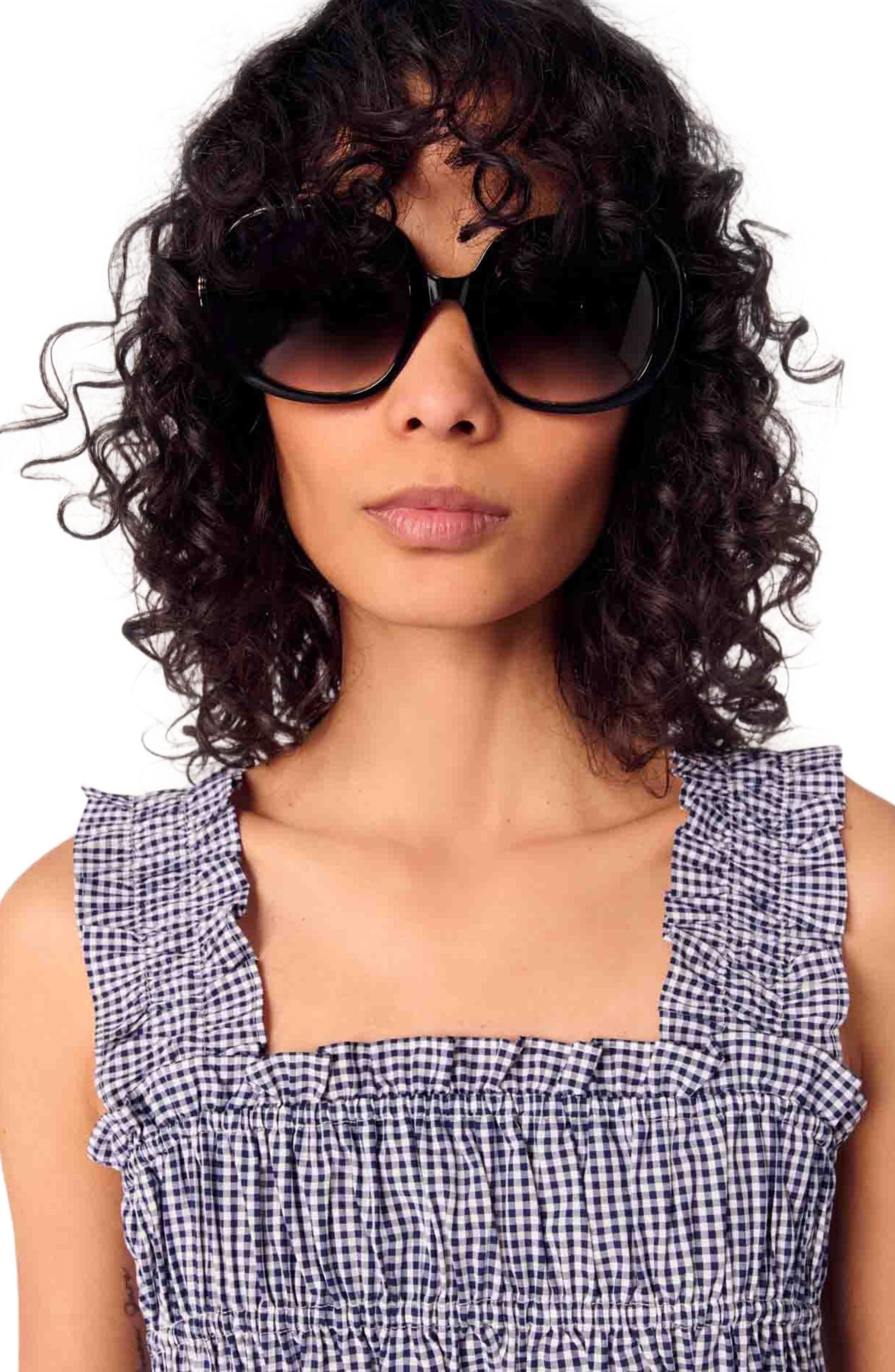maje Gingham smocked crop top in Navy/white at Nordstrom - 5
