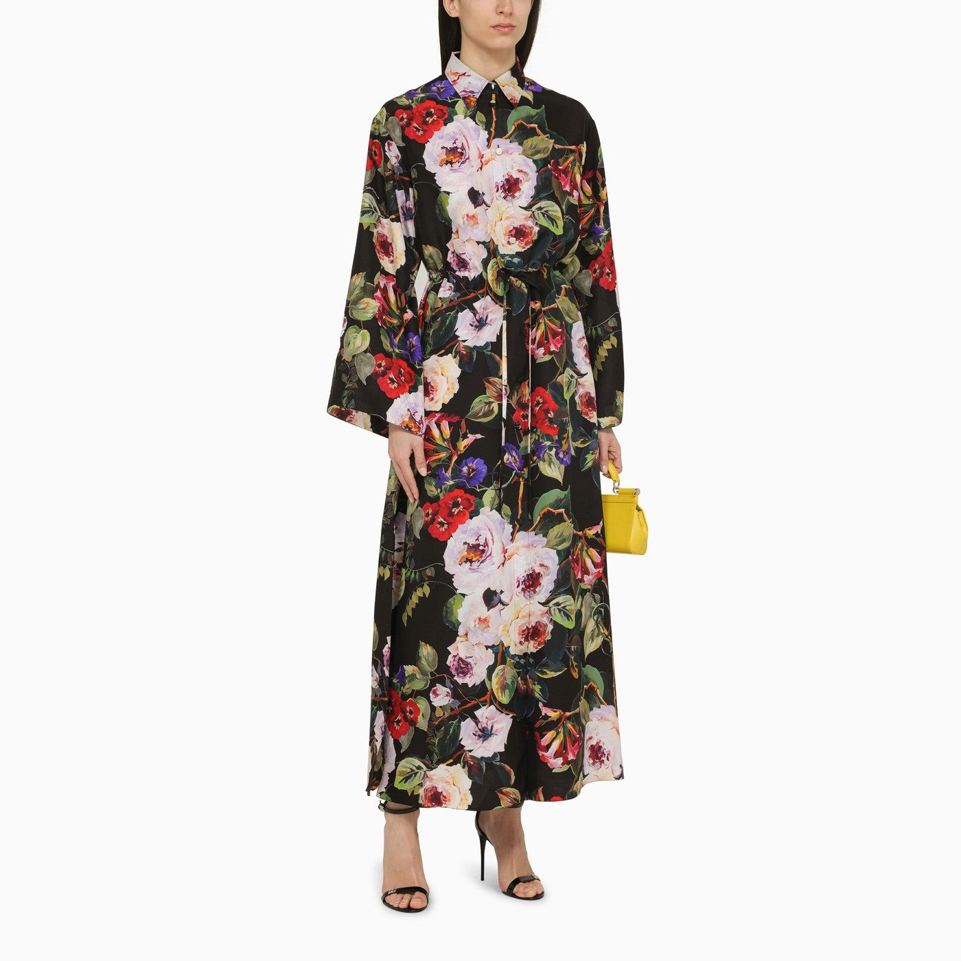 Dolce&Gabbana Rose Print Silk Chemisier Dress - 2