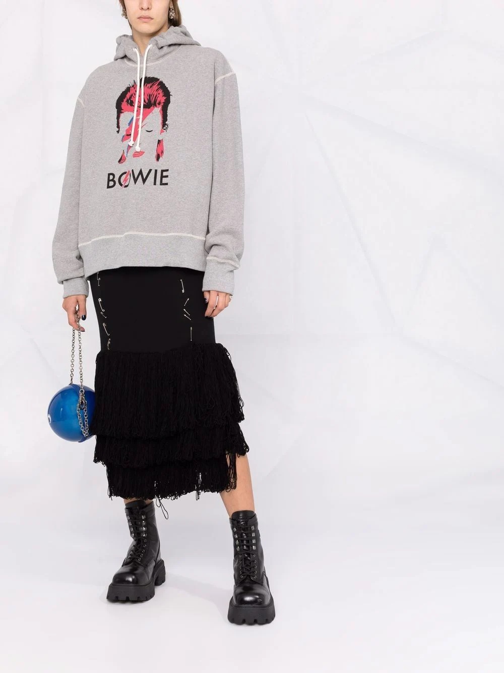 Bowie-print hoodie layered dress - 2