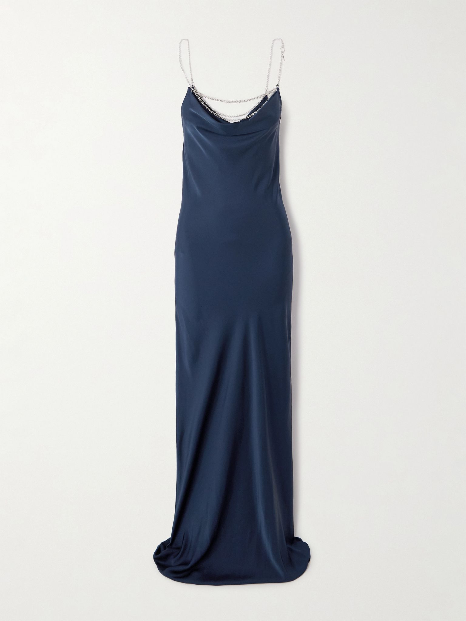Chain-embellished draped satin maxi dress Navy - 1