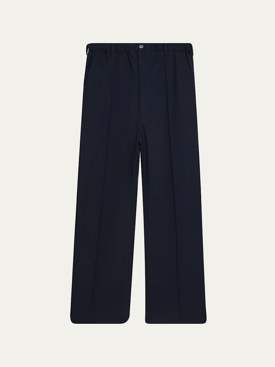 Men's Wool High-Waist Drawstring Flare Pants - 1