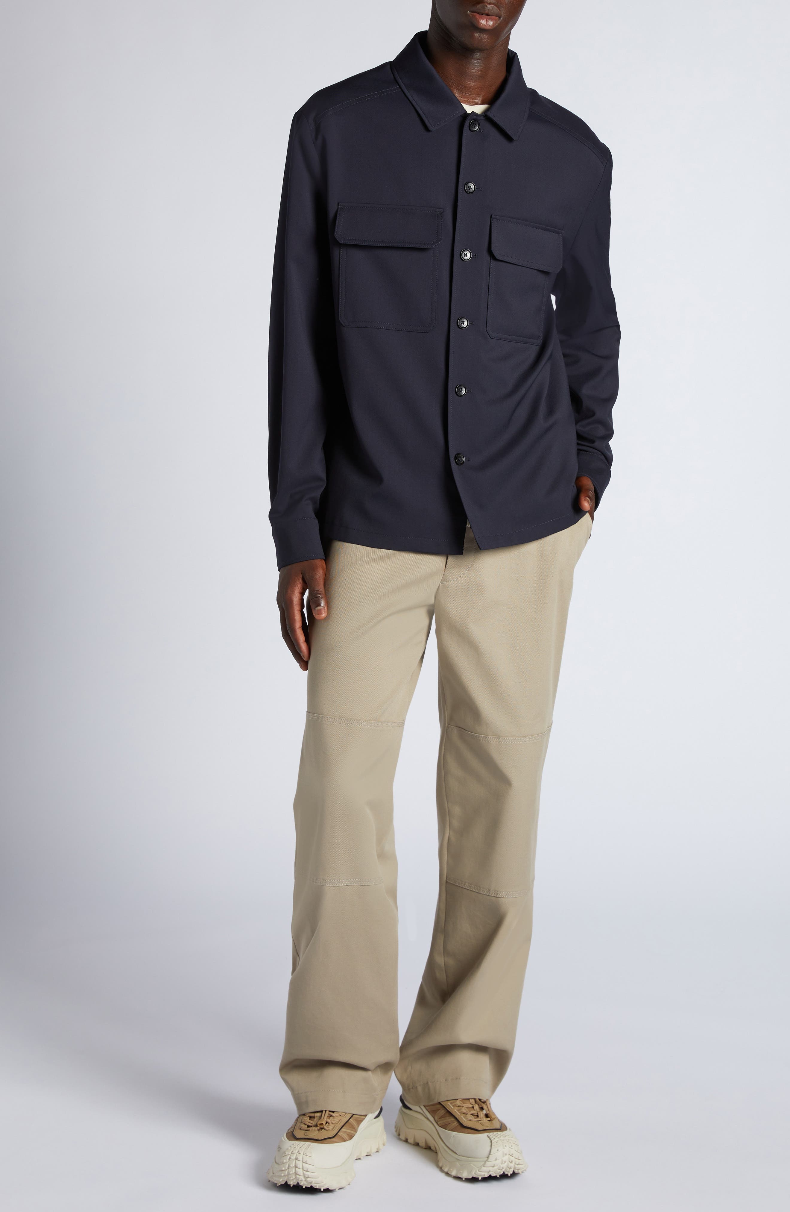 Moncler Stretch Virgin Wool Blend Overshirt in Deep Indigo at Nordstrom - 2