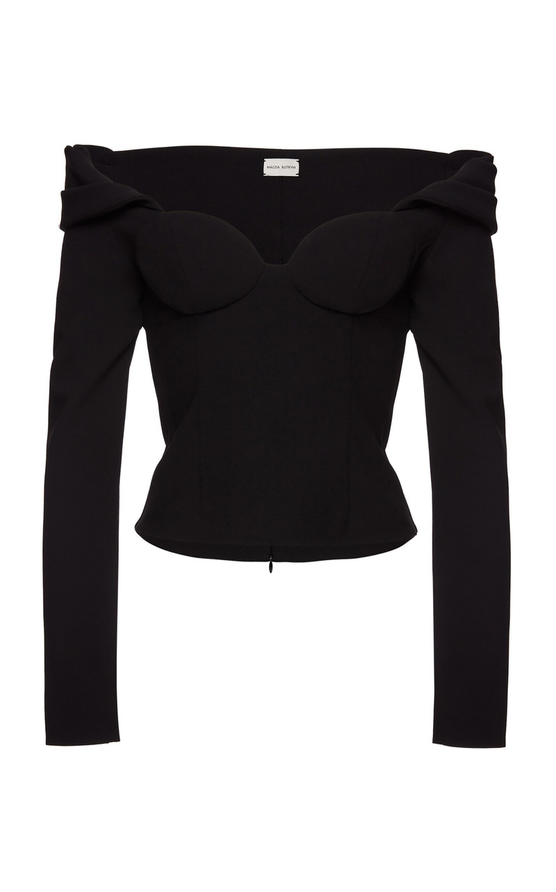 Off-The-Shoulder Stretch-Wool Top black - 1