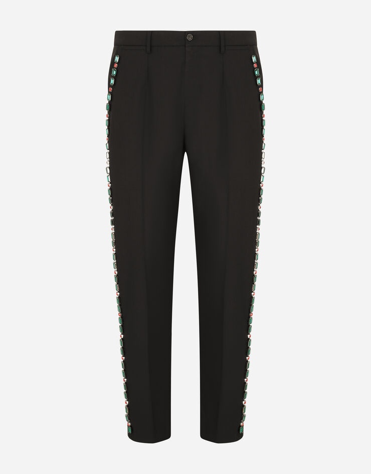 Stretch wool pants with crystal embellishment - 3