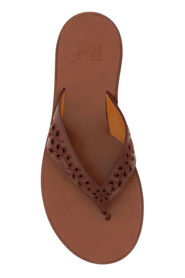 Brown leather thong slippers - 4