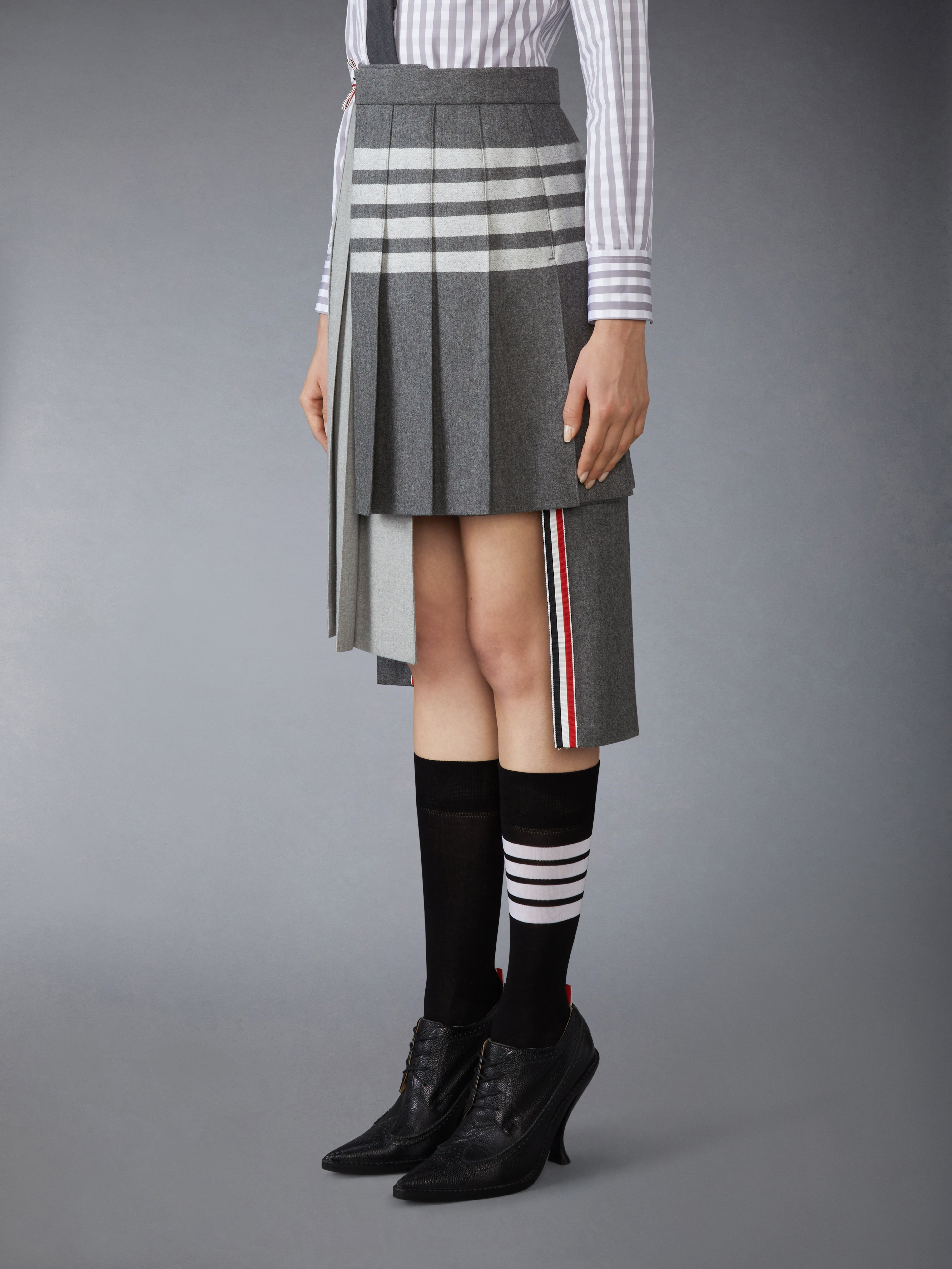 WOOL FLANNEL 4-BAR PLEATED SKIRT - 3