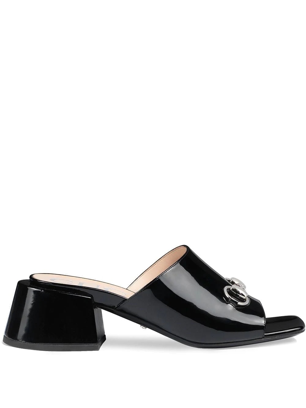 Patent leather mid-heel slides - 1