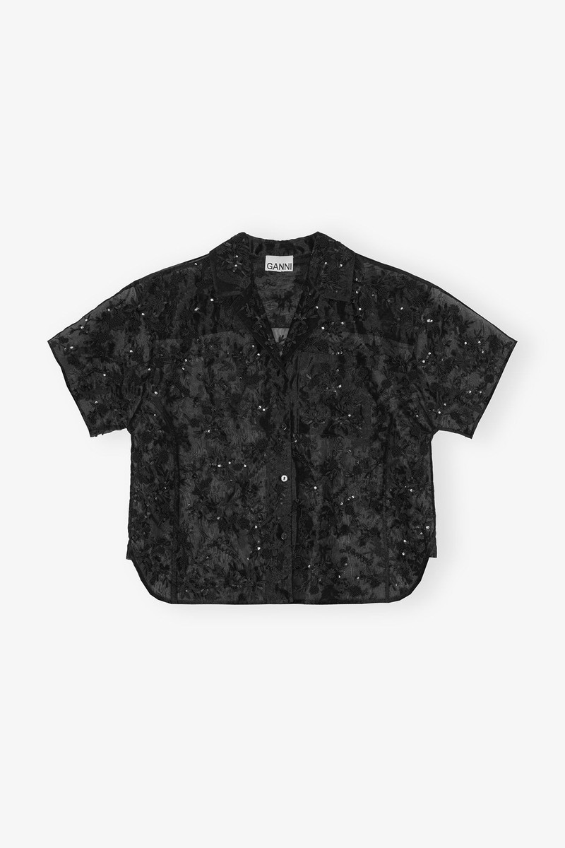 BLACK EMBELLISHED ORGANZA SHIRT 1