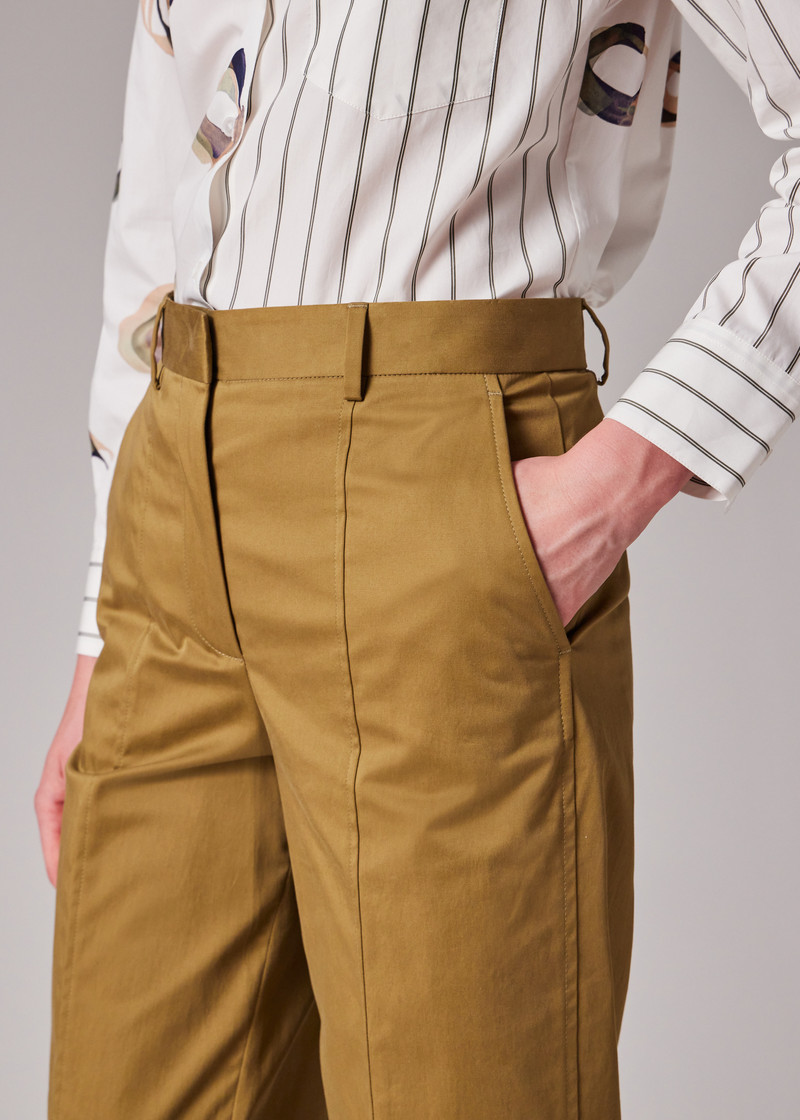 Women's Khaki Cotton Cropped Trousers 5