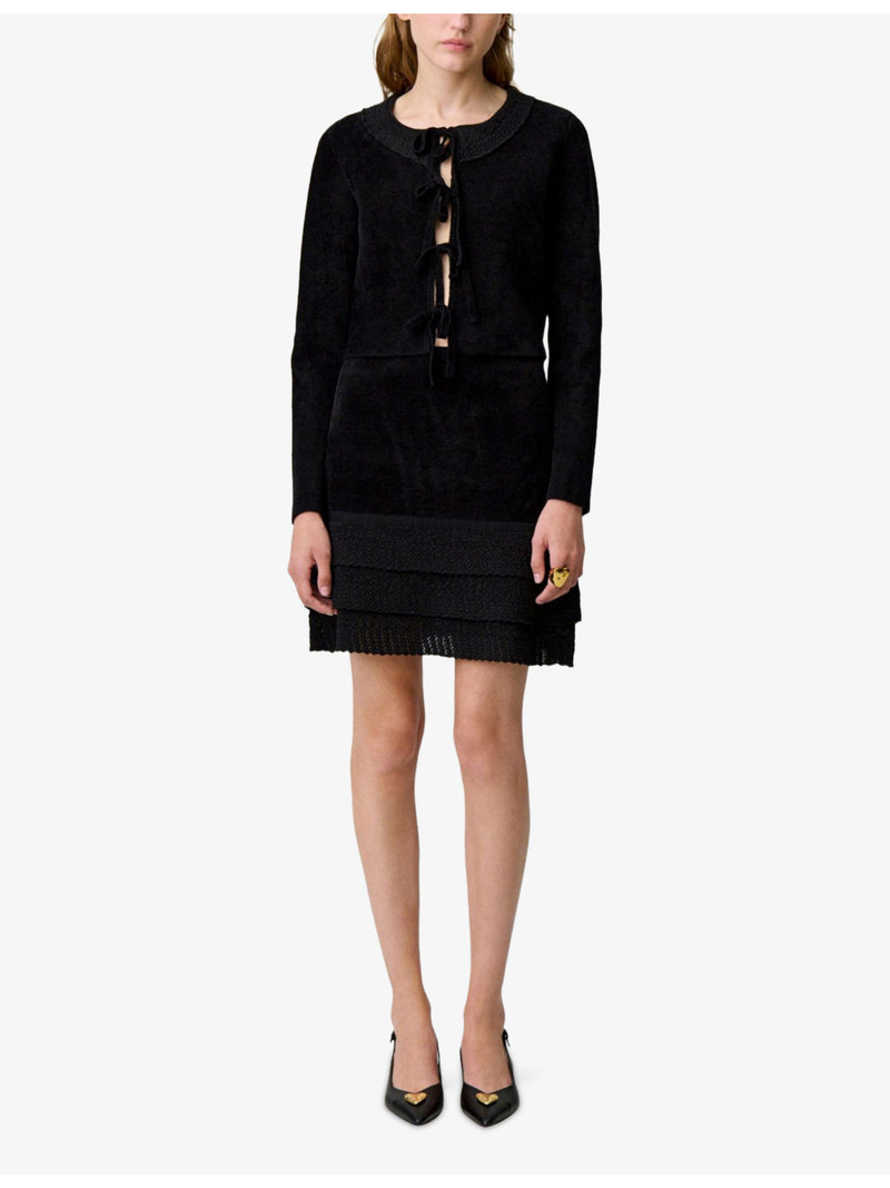 Claudie Pierlot Ruffled Elasticated-Waist Stretch-Velvet Mini Skirt outlook