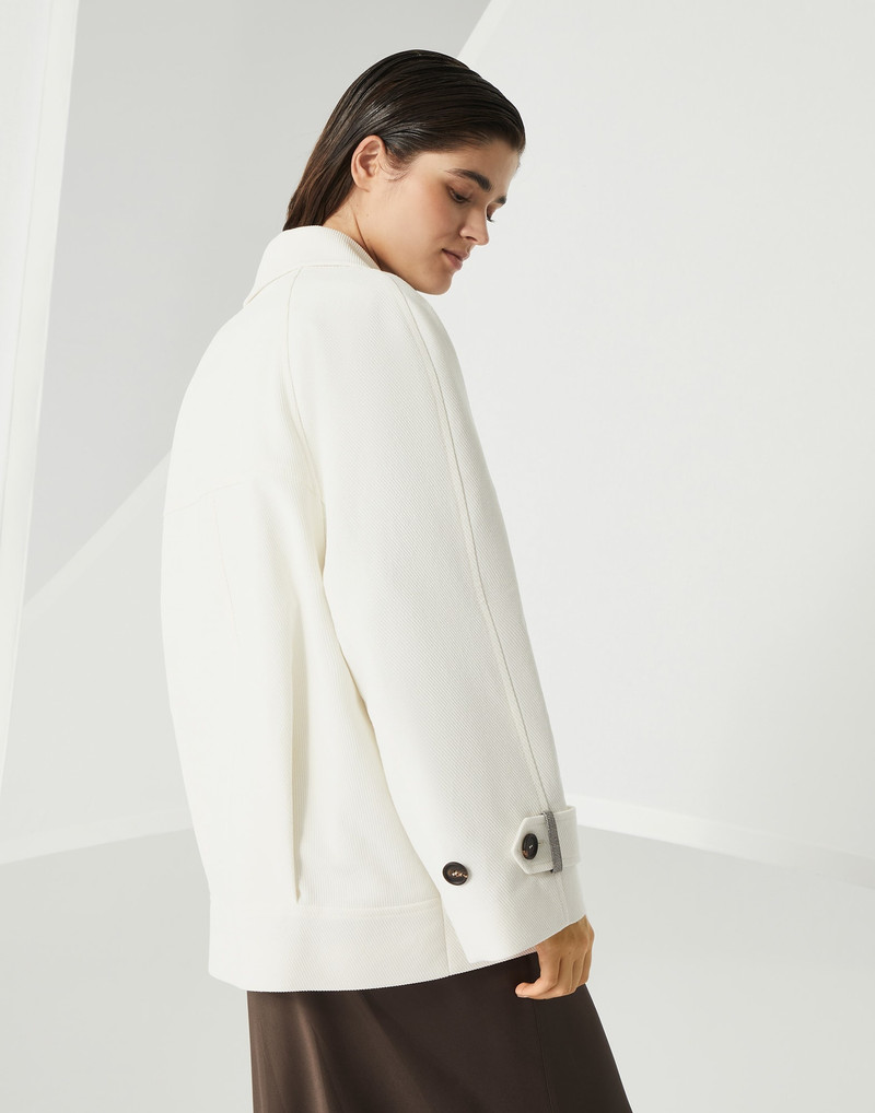 Brunello Cucinelli Cotton and linen cavalry pea coat with shiny cuff details outlook