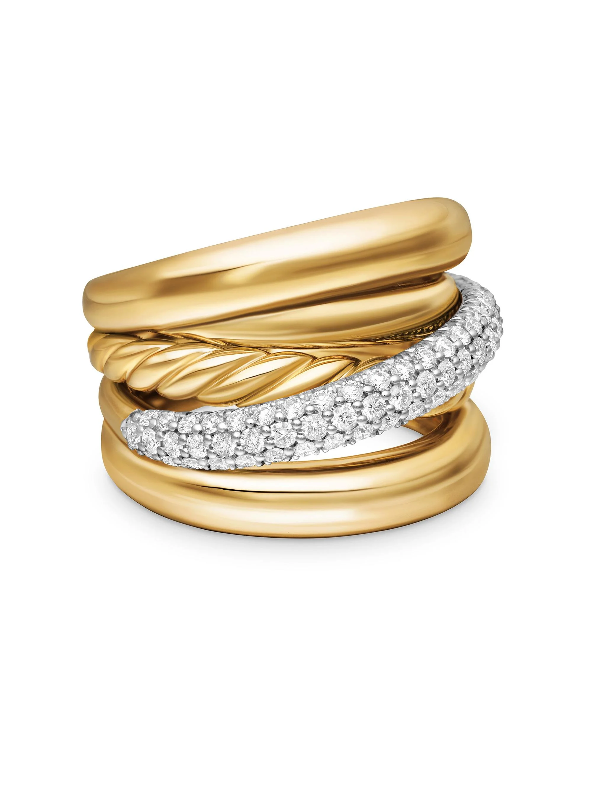 Women's Pavé Crossover Five Row Ring in 18K Yellow Gold - Diamond - 1