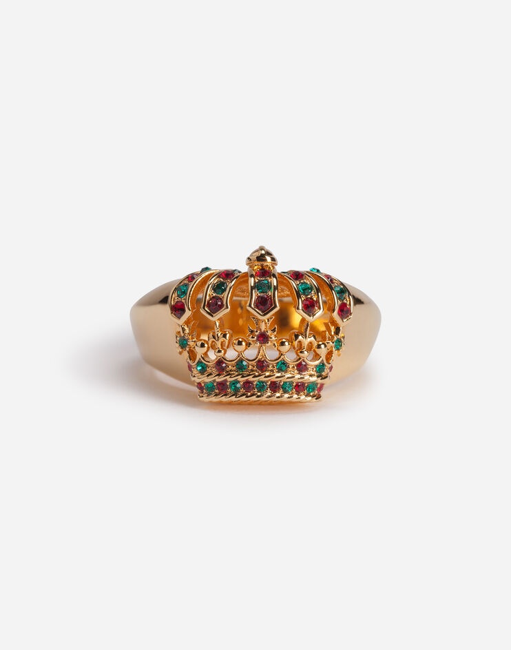 Metal ring with crown and rhinestones - 1